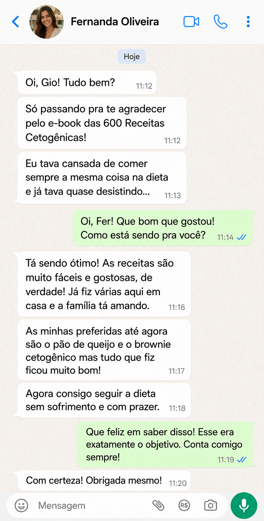 Depoimento de Fernanda Oliveira sobre as 600 receitas cetogênicas
