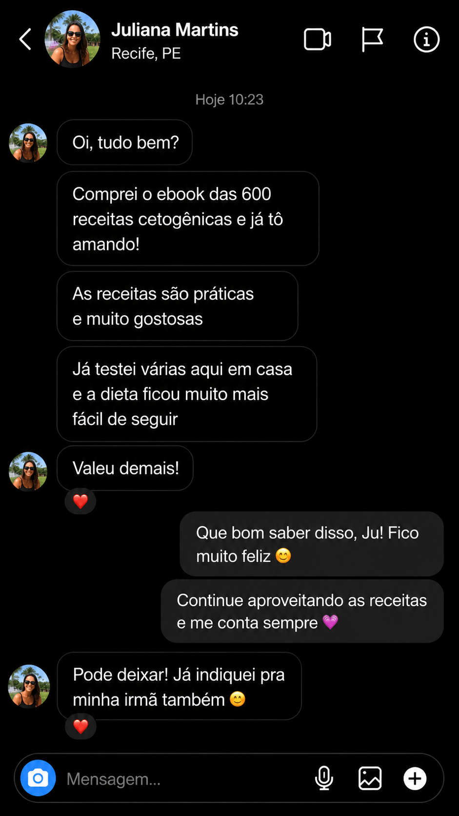Depoimento de Juliana Martins sobre as receitas cetogênicas