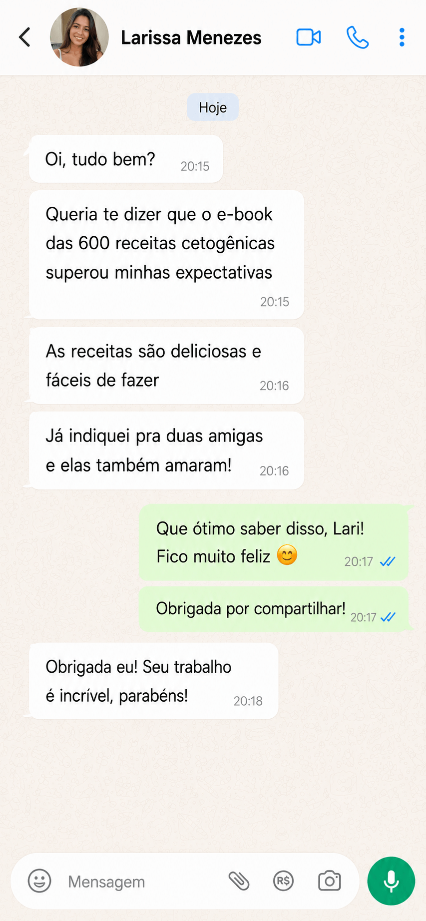 Depoimento de Larissa Menezes sobre as receitas cetogênicas