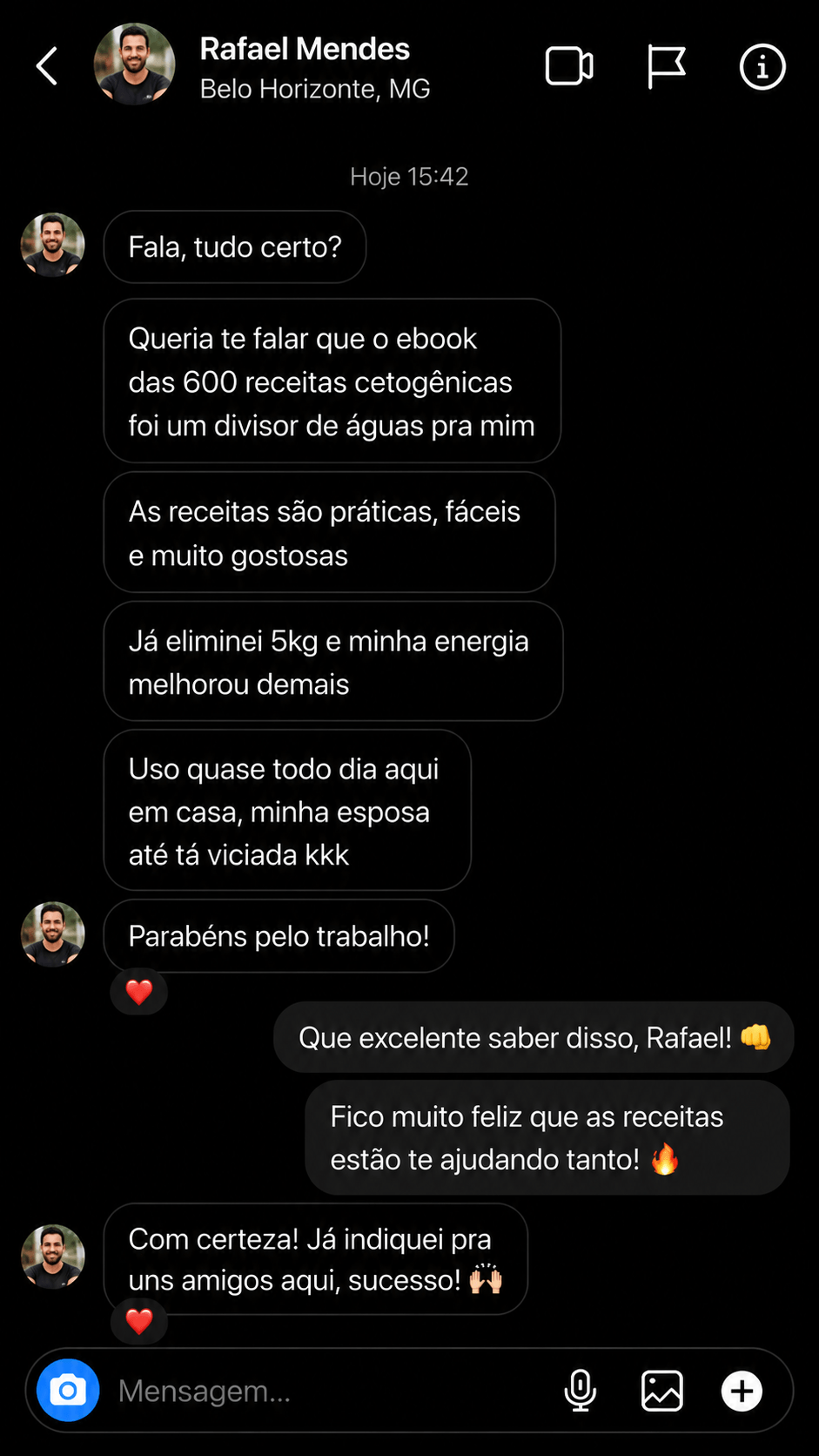 Depoimento de Rafael Mendes sobre as receitas cetogênicas