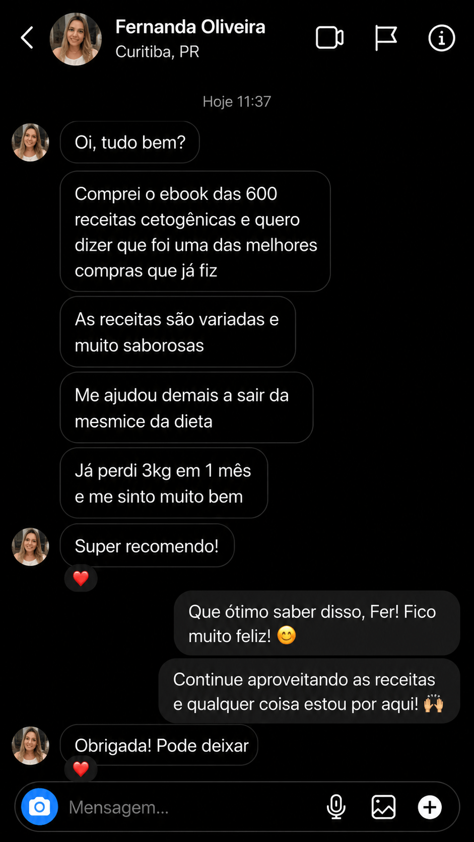 Depoimento de Fernanda Oliveira, de Curitiba, sobre as receitas