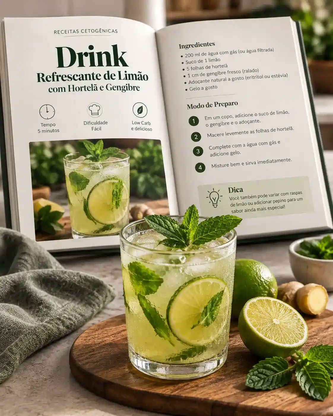 Receita de Drink Refrescante de Limão com Hortelã e Gengibre