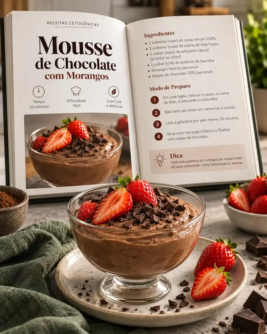 Receita de Mousse de Chocolate com Morangos