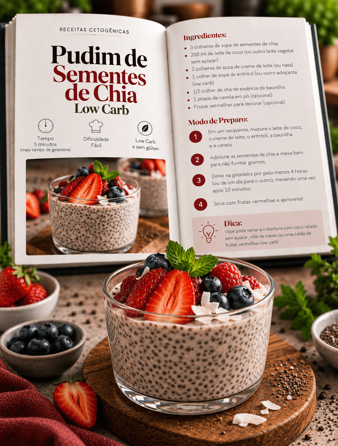 Receita de Pudim de Sementes de Chia Low Carb