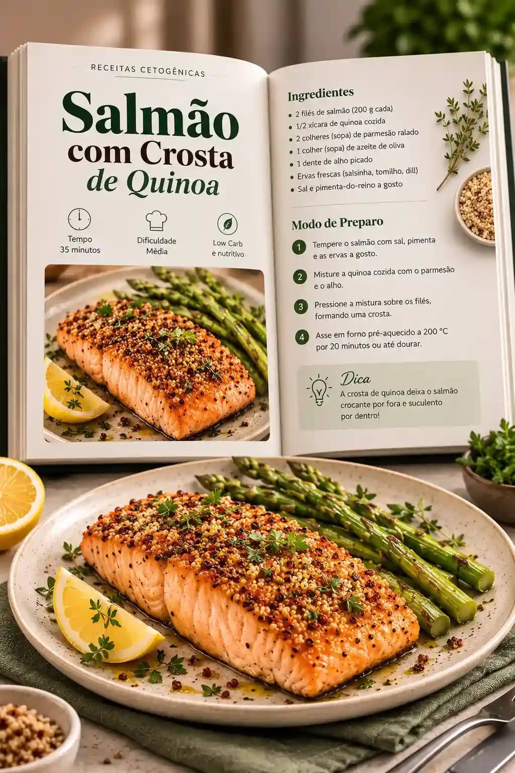 Receita de Salmão com Crosta de Quinoa