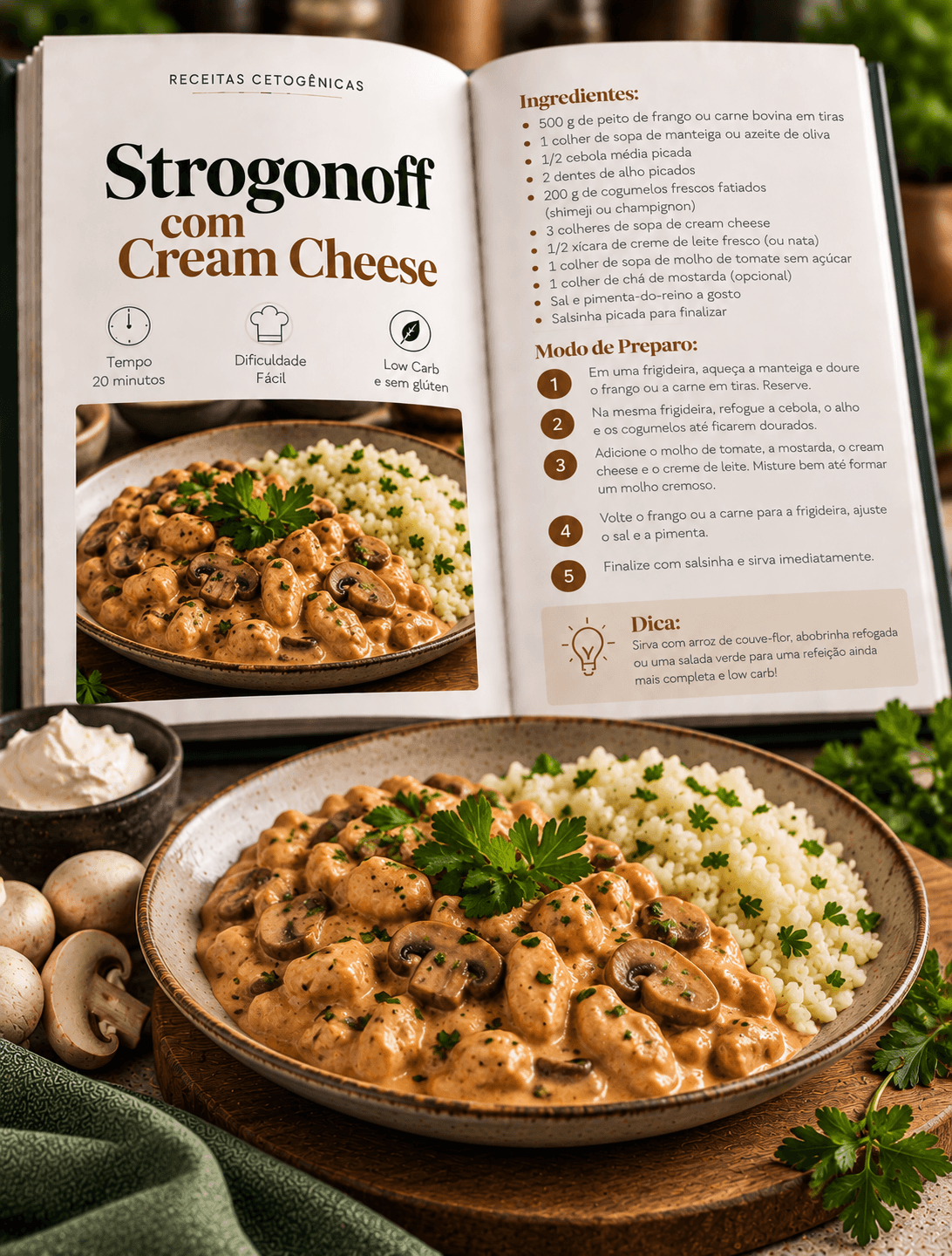 Receita de Strogonoff com Cream Cheese Low Carb