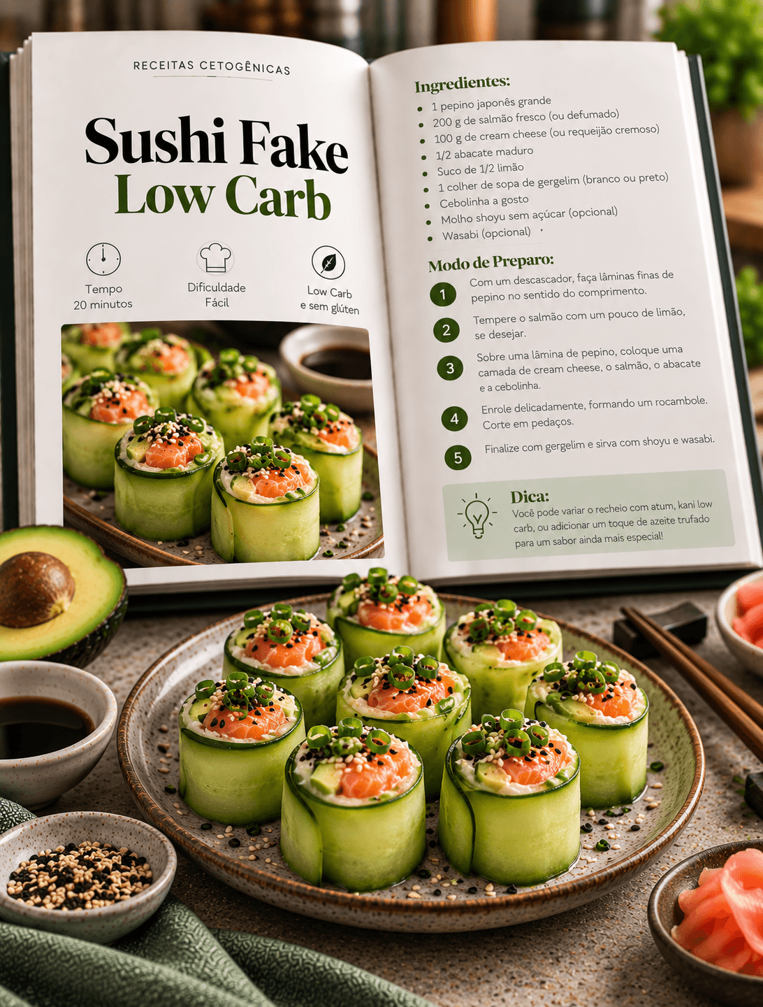 Receita de Sushi Fake Low Carb